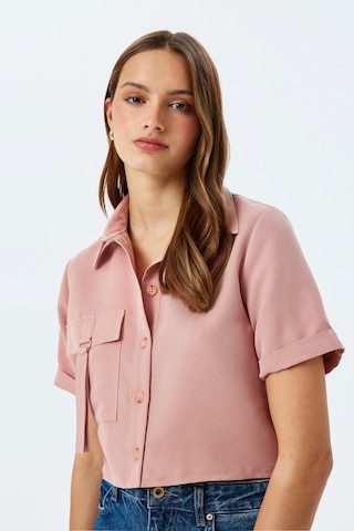 Koton Modal Kumaş Kısa Kollu Cep Detaylı Crop Gömlek Rose 5sak60261pw Pembe