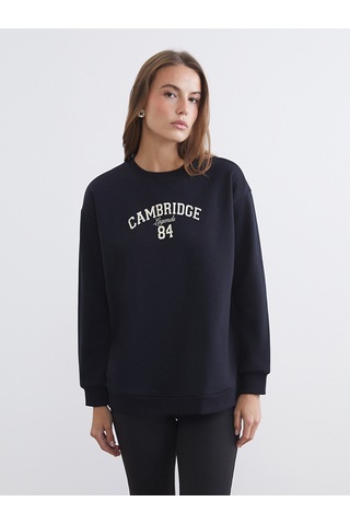 Lcw Comfort Siyah Cambridge Baskılı Oversize Kadın Sweatshirt