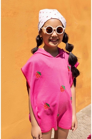 Luess Kız Çocuk Pembe Çilek Baskılı Panço-pembe