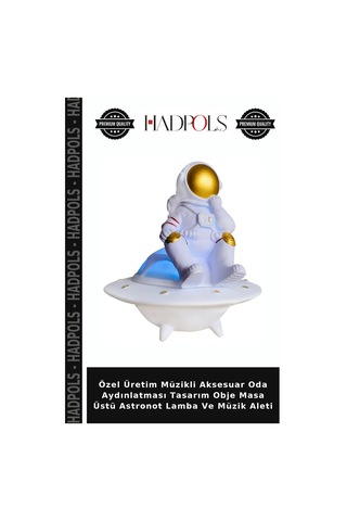 Özel Üretim Müzikli Aksesuar Oda Aydınlatması Tasarım Obje Masa Üstü Astronot Lamba Ve Müzik Aleti Çok Renkli
