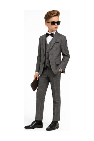 Ahengim Erkek Çocuk Slim Fit Dokulu Çizgili Klasik Takım Elbise Ak197-198 Gri