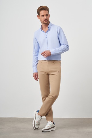 Morven Erkek Açık Kahve Pamuk Yan Cep Slim Fit Chino Pantolon 24ks003015405 Açık Kahverengi