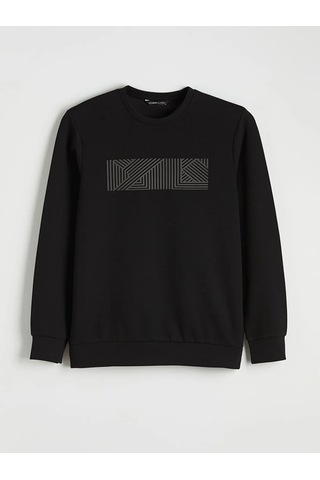 Lc Waikiki Siyah Bisiklet Yaka Baskılı Erkek Sweatshirt