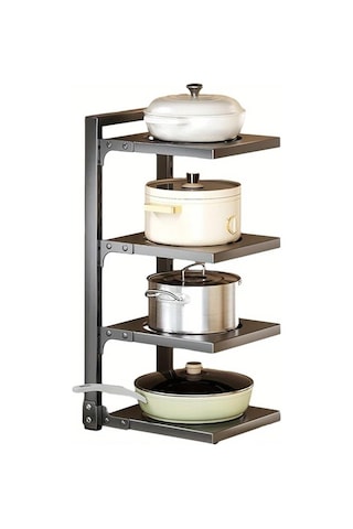 Honeybeeshop Tokalı Ayarlanabilir Karbon Çelik Depolama Rafı 3 Katman Mutfak Gereçleri Wok Tencere Seti 1100 Koyu Ceviz