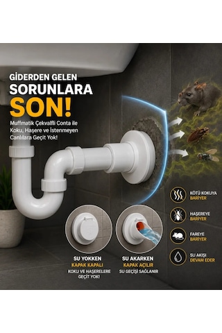 Eskaya 2'li Muffmatik Çekvalfli Conta - Lavabo Evye Pisuvar Sifonu Koku Ve Haşere Önleyici Çekvalf - 2 Adet Ekonomik Paket Beyaz