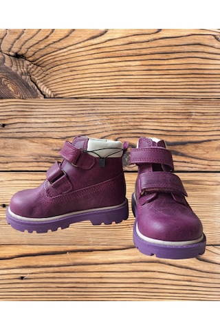 Meliten Kids Hakiki Deri Nubuk Çocuk Bot Kürklü Kaymaz Cat Model Mor