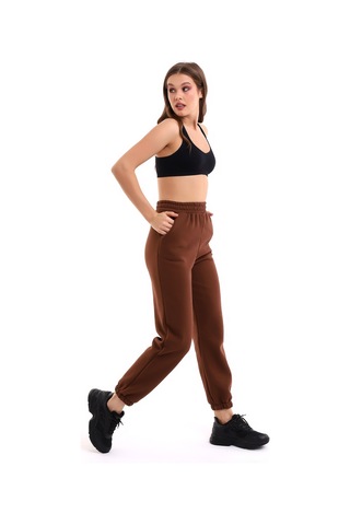 Winmoda34 Kadın Üç İplik İçi Şardonlu Polarlı Eşofman Altı Jogger Rahat Kalıp kahve