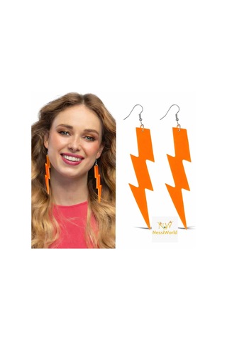 80 Ler 90& 39 Lar Retro Neon Turuncu Şimşek Küpe 10 Cm Diğer