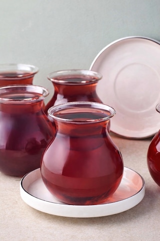 Perotti Kanlıca Platin 12 Parça 6 Kişilik Cam Çay Seti 210 Ml 18110 Şeffaf Gri