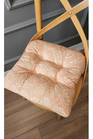 Pofidik Etnik Turuncu Sandalye Minderi Özel Dikişli Bağcıklı