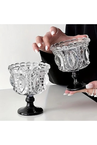 Maxaccess Siyah Noktalı 2'li Kehribar Retro Cam Dondurma Kaseleri - Yeniden Kullanılabilir Geri Dönüşümlü