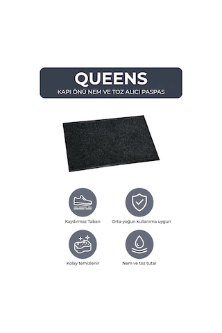 Queens Nem Alıcı Paspas Kapı Önü Paspası Siyah