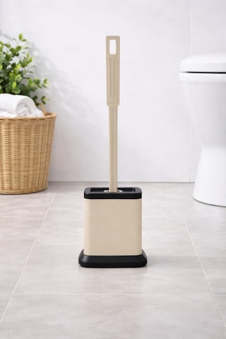 Tuvalet Fırçası Standlı, Modern Banyo Wc Temizleme Fırçası Kare Bej S-220 Bej