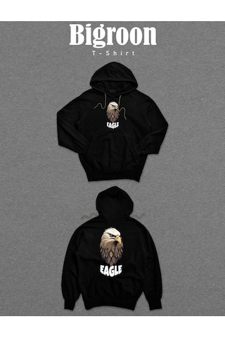 Eagle Kara Kartal Keskin Bakış Pençe Sweatshirt Unisex Kapüşonlu Hoodie 001