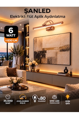 6w Elektrikli Flüt Led Aplik Bronz Renk Gün Işığı Ayarlanabilir Başlık 1 Adet