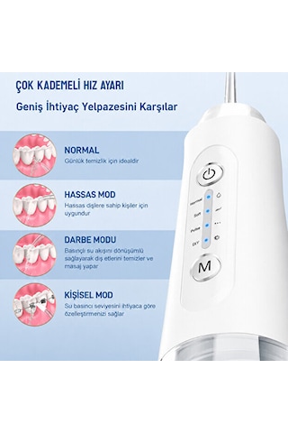 Ağız Duşu Şarjlı 320 Ml Su Hazneli 4 Modlu Su Geçirmez Taşınabilir Oral Irrigator 5 Başlıklı Derin Temizlik Type-c