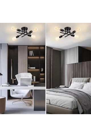 Dashanshop Siyah Vintage Demir Avize E27 E26 Ampul Aplikli Yatak Odası Salon Koridor Siyah