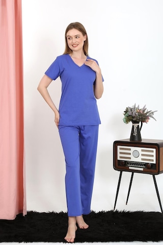 Akbeniz Kadın Kısa Kol Pamuk Penye Pijama Takım Saks 4213-saks Saks