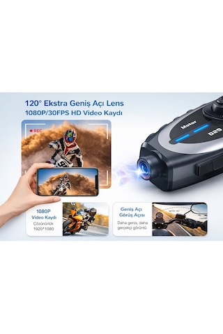 Motorsiklet Kask Için Interkom & Kamera 1080p Kayıt, 500 M Interkom, Ipx6 Su Geçirmez, Uzun Pil Ömrü