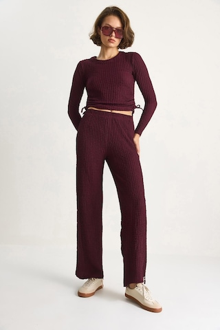 Shade Kadın Yanları Bağlamalı Crop Beli Lastikli Yüksek Bel Pantolonlu Bürümcük Takım 8075 60284110 - Mürdüm