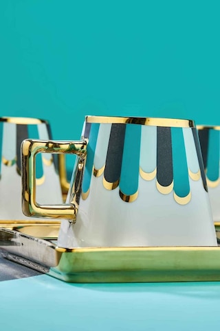 Cooker Valera Gold Yaldızlı 6 Kişilik 220 Ml Porselen Çay Ve Kahve Fincan Takımı Ckr3462 Yeşil