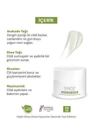 Sinoz Avokado Bomb Canlandırıcı ve Nemlendirici Yüz Bakım Kremi 50 ML