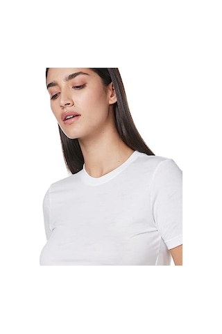 Air Baskılı Dar Kesimli Kısa Kadın Tişört Dz3751-121 Beyaz