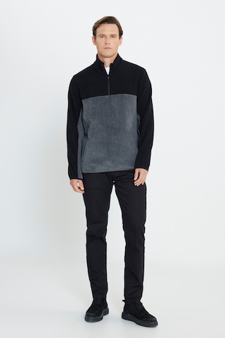 AC&Co / Altınyıldız Classics Erkek Siyah-Antrasit Standart Fit Günlük Rahat Çift Renkli Polar Spor Sweatshirt 4A5221100015SSAS