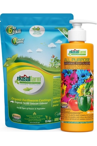 EkosolFarm Solucan Gübresi 1,5 Kg + Ekosolfarm Sıvı Solucan Gübresi 500 Ml