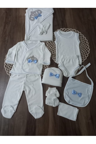 Ponpon Baby Petite Ponponbaby 10 Lu Hastane Çıkışı Seti Kraliçe Taçlı Mavi Beyaz - Mavi