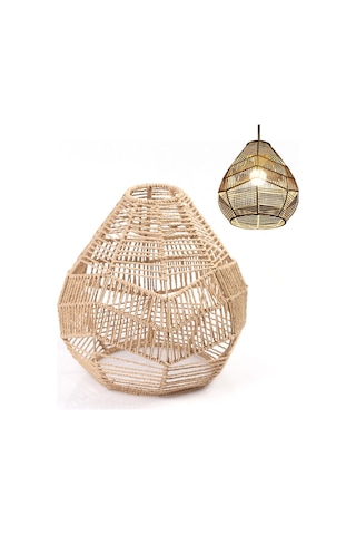 Boho Lamba Gölgesi, Vintage Dokuma Lamba Gölgesi Rattan El Modern Retro Boho Kolye Abajur, Asılı Işıklar Dokuma Boho Hasır Sepet Lamba Gölgesi