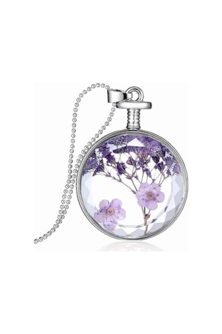 Chavin Kristal Cam Kurutulmuş Çiçek Kadın Kolye Dr36 Mavi