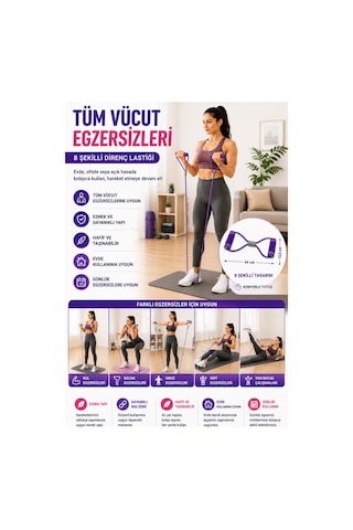Pilates Direnç Lastiği 8 Şekilli Egzersiz Bandı Evde Spor Fitness Esneme Ve Duruş Destekli Diğer