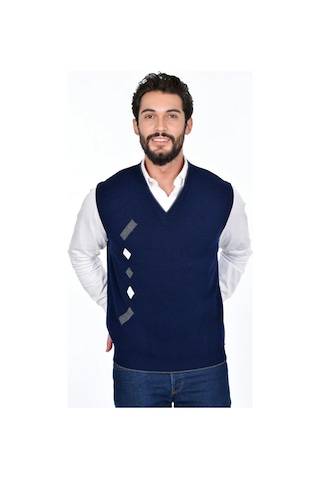 Kamalı Lacivert Erkek Çelik Örgü Kışlık Kalın Triko V Yaka Triko Örgü Tüylenmez Süveter Lacivert
