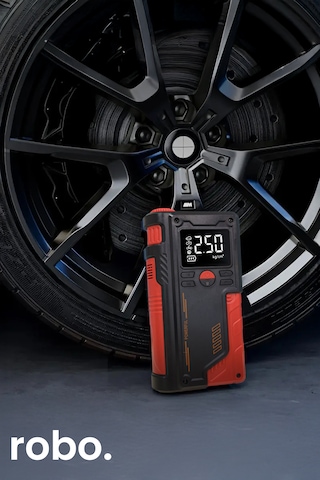 Robo Süper 4'lü Şarjlı Akü Ateşleyici Lastik Şişirici Powebank Led Işık 150psi Yüksek Basınçlı Kırmızı