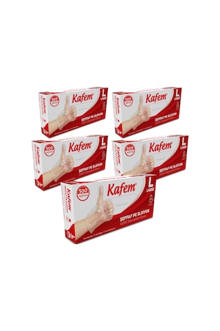 Kafem Pe Tek Kullanımlık Şeffaf Eldiven 500 Lü X 5 Paket