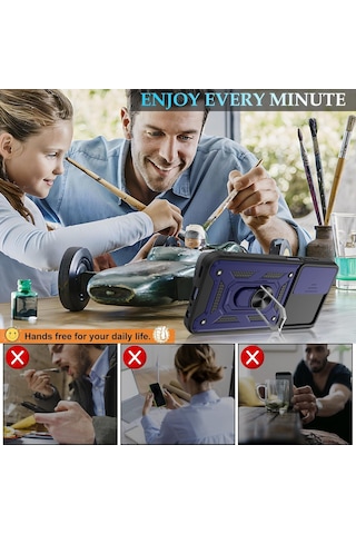 Samsung Galaxy A35 Uyumlu Kılıf Kamera Koruma Sürgülü Antishock Magnetic Yüzüklü Standlı Kapak