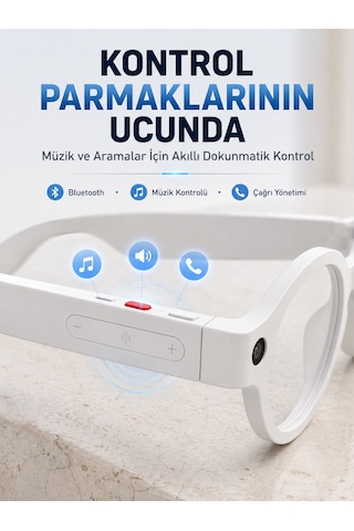 Beyaz Yapay Zeka Akıllı Gözlük Fotoğraf Video Ses Kayıtlı Çoklu Dil Çeviri Bluetooth Bağlantılı 3 Lensli - B