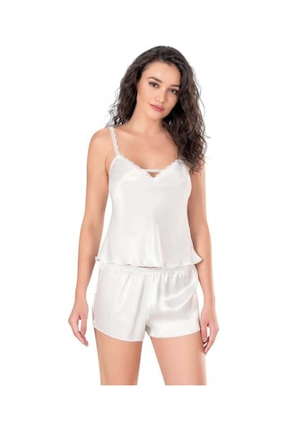 Lisinya Ekru Saten Babydoll Şort Takımı Ekru
