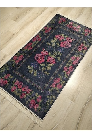 Yamalı Home Style Deri Taban Siyah Kırmızı Pr5616-80X150 Siyah