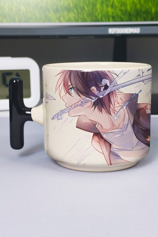 Noragami Anime Baskılı Seramik Lüks Kupa 1 Adet T Şeklinde Özel Siyah Kulp Dalga Kulp V2t Çok Renkli