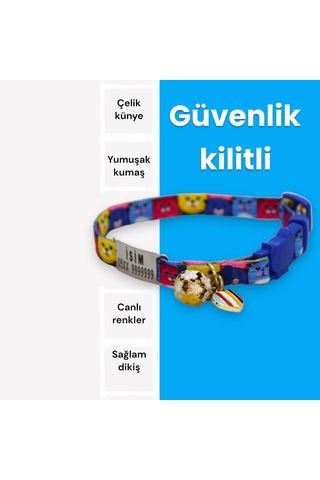 Caramelos Güvenlik Kilit İsimli Kedi Tasması-sallanmayan İsimlik-