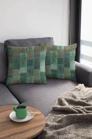 Yeşil Patchwork Çift Taraflı Yastık Kırlent Kılıfı Krl295n11
