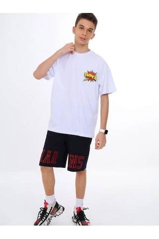 Marions Erkek Çocuk Geniş Kesim Sırtı Baskıllı Bisiklet Yaka T-shirt-13728-beyaz Beyaz