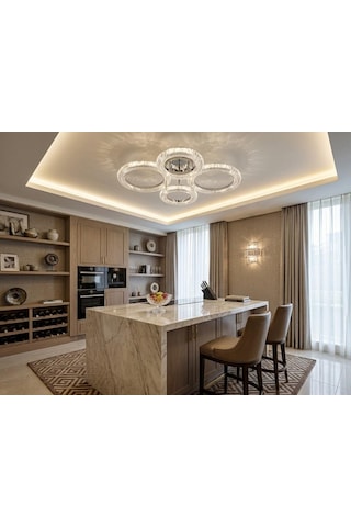 Daire 2+2'li Ledli Krom Salon Mutfak Avize Gümüş