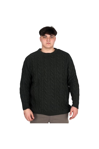 Mode Xl Büyük Beden Erkek Kazak Bisiklet Yaka Braıded 24211 Haki Haki