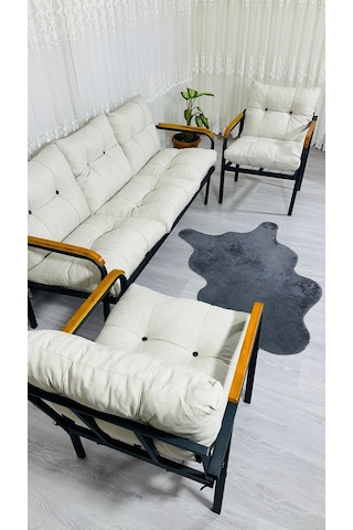 Madame Home Defne Balkon, Bahçe, Cafe - Metal Kanepe Koltuk Takımı - 3+1+1 Krem