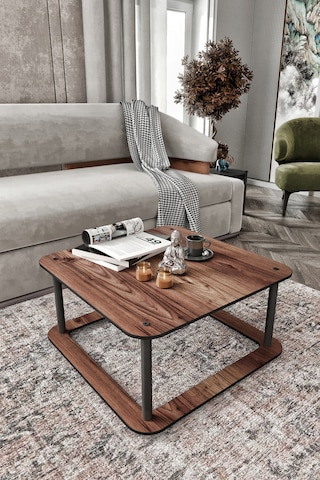 Hole Masivo Orta Sehpa 70x70 Kare Madran Ceviz Ceviz