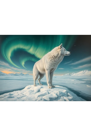 Nova Puzzle 1000 Parça Aurora Altındaki Beyaz Kurt Puzzle