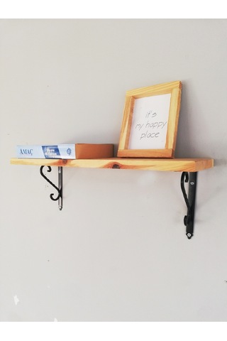 Siyah Ferforje Ayaklı, Ahşap Kitaplık Duvar Rafı 50x11cm